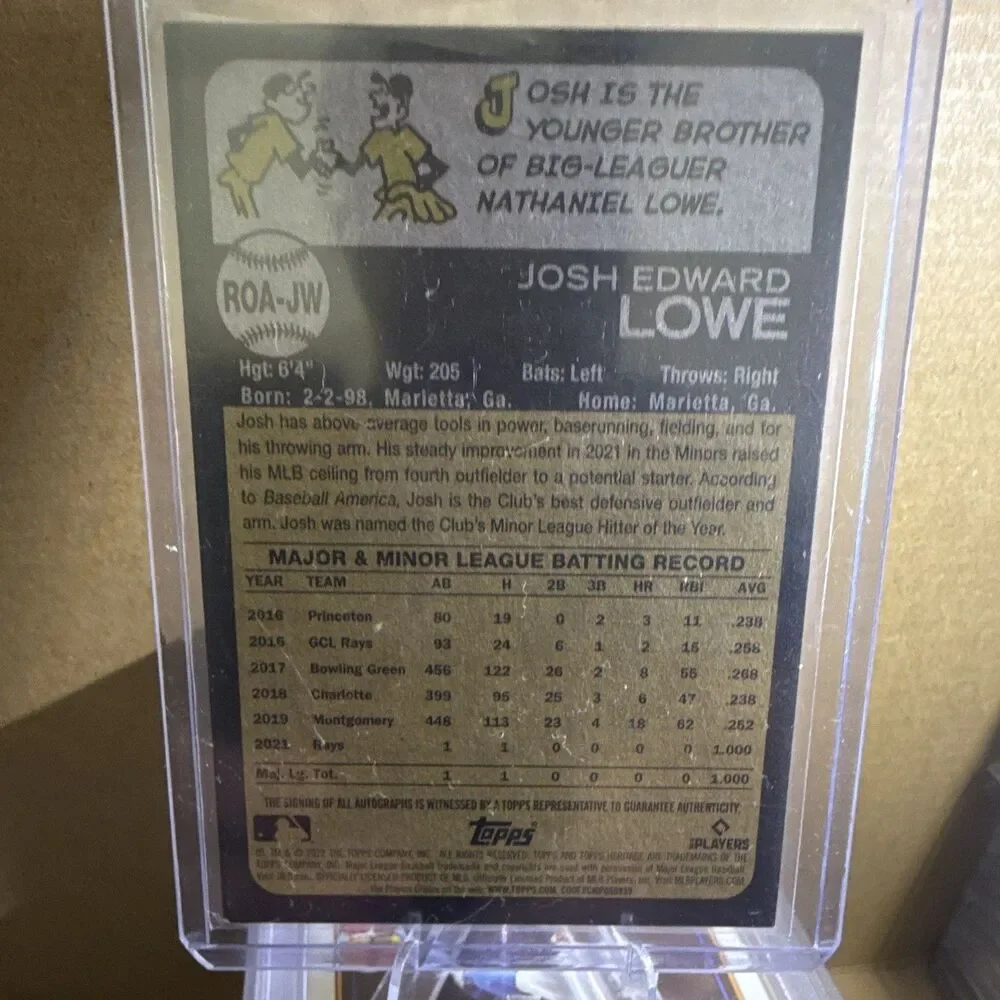 2022 Topps Heritage Real One Autographs Josh Lowe RC Auto Rays #ROA-JW